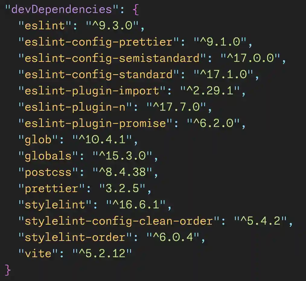 asuh.com development package dependences in May 2024 from package.json